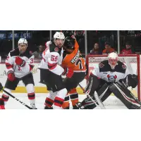 Binghamton Devils defenseman John Ramage (55) and the Binghamton defense takes on the Lehigh Valley Phantoms