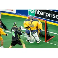 Georgia Swarm goaltender Mike Poulin stands strong against the Saskatchewan Rush