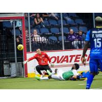 Dallas Sidekicks forward VcMor Elegwe puts a shot on goal against the Monterrey Flash