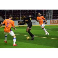 Mississauga MetroStars' Massimo Mirabelli defends against the Baltimore Blast