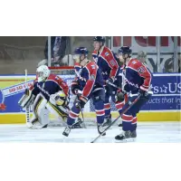 Evansville Thunderbolts goaltender Alex Murray and his defense
