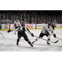Utah Grizzlies defenseman Turner Ottenbreit directs traffic against the Kansas City Mavericks
