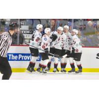 Vancouver Giants celebrate a goal in their Don Cherry jerseys
