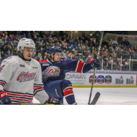 Saginaw Spirit celebrate a goal against the Oshawa Generals