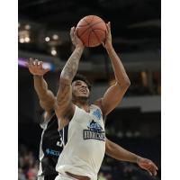 Halifax Hurricanes forward Jordan Washington goes up against the Moncton Magic