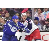 Defenseman Blake Siebenaler (right) with the Cleveland Monsters