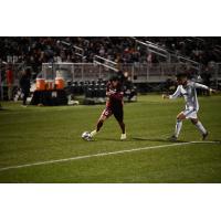 Sacramento Republic FC defender Elliott Hord with the ball against Real Monarchs SLC