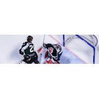 Jake Marchmen of the Utah Grizzlies in front of the goal