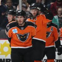 Lehigh Valley Phantoms center Mike Vecchione and the Phantoms lineup