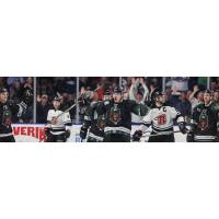 Utah Grizzlies celebrate a goal against the Rapid City Rush