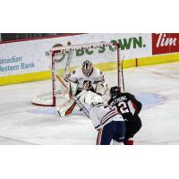 Prince George Cougars centre Craig Armstrong shoots vs. the Kamloops Blazers