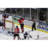Kelowna Rockets left wing Mark Liwiski celebrates a goal vs. the Victoria Royals