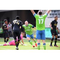 Seattle Sounders FC react after a goal at LAFC