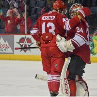 Allen Americans Matt Register and goaltender Jake Paterson