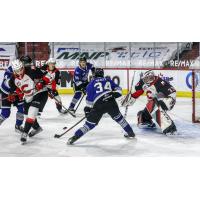 Prince George Cougars defenceman Ethan Samson and goaltender Ty Young vs. the Victoria Royals