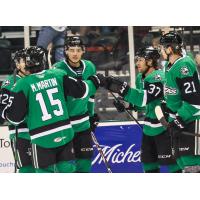 Texas Stars celebrate a goal against the Tucson Roadrunners