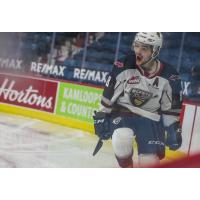 Vancouver Giants centre Tristen Nielsen reacts after a goal against the Kamloops Blazers