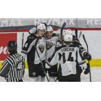 Vancouver Giants celebrate a Justin Sourdif goal against the Kamloops Blazers
