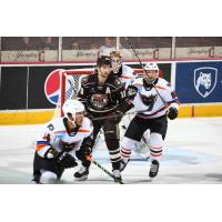 Lehigh Valley Phantoms defense sets up in front of goaltender Zane McIntyre
