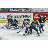 Prince George Cougars left wing Jonny Hooker readies a shot vs. the Kelowna Rockets