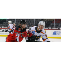 Binghamton Devils right wing Graeme Clarke (left) vs. the Lehigh Valley Phantoms