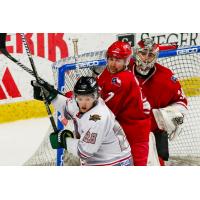 Allen Americans goaltender Jake Paterson and defenseman Sam Ruopp vs. the Utah Grizzlies