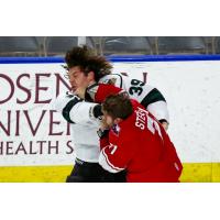 Dyson Stevenson of the Allen Americans delivers a blow against the Utah Grizzlies