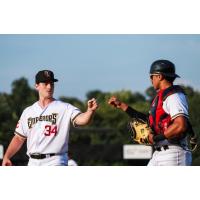 Rome Emperors pitcher Blake Burkhalter gets a fist bump