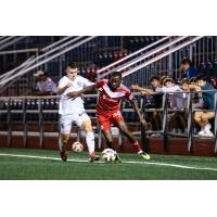 New York City FC II's Matthew Leong battles Chicago Fire FC II's Omari Glasgow