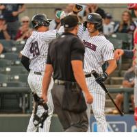 Anthony Rizzo and Spencer Jones (right) of the Somerset Patriots