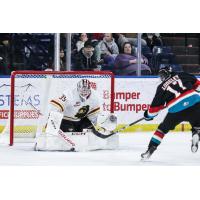 Vancouver Giants' Burke Hood versus Kelowna Rockets' Kayden Longley