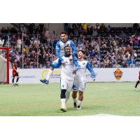 Tavoy Morgan and the San Diego Sockers celebrate a goal