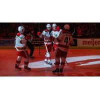 Grand Rapids Griffins gather after a goal