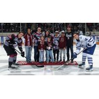 Puck drop between the Peterborough Petes and Brampton Steelheads