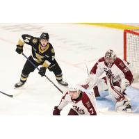 Peterborough Petes defenceman Genc Ula and goaltender Easton Rye