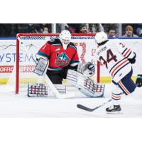 Kelowna Rockets' Rhett Stoesser versus Kamloops Blazers' Oren Shtrom