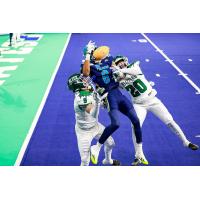 Massachusetts Pirates receiver Teo Redding defended by the Green Bay Blizzard