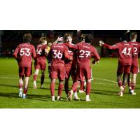 Chicago Fire FC II's Peter Soudan, Charles Nagle, Justin Reynolds, Dylan Borso, Jean Diouf, and Diego Konincks on game night