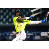 Josi Novas with a big swing for the Columbia Fireflies