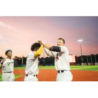 Rome Emperors celebrate Titus Dumitru's (right) walk-off hit