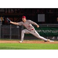 Winnipeg Goldeyes first baseman Matthew Warkentin takes a throw