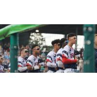 Myrtle Beach Pelicans line up for the National Anthem